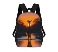 sinyumoney Giraffe Silhouette at Sunset Children's Backpack, 17 Inch 3D Printed School Backpack, Backpack Cartoon Adjustable School Bag for Primary School