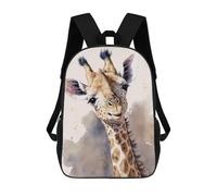sinyumoney Giraffe Watercolor Portrait School Bag Backpack Teen Schoolbag 3D Printing Adjustable Schoolbag Fashion Pocket Bag for Kids Boys Girls Students And Teenagers Fans 17inch