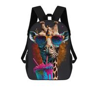 sinyumoney Giraffe with Colorful Drink 3D Printed Children's School Backpack for Kids High Capacity Travel Rucksacks Book Bags Kids School Bag Back Pack 17inch