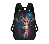 sinyumoney Giraffe with Glasses Art Print-6 17 Inch School Bag Backpack Teen Schoolbag 3D Printing Adjustable Schoolbag Fashion Pocket Bag for Kids Boys Girls Students