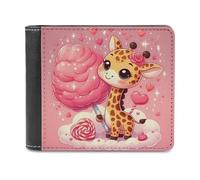 sinyumoney Giraffe with Pink Candy Heart 3D Print PU Leather Men's Wallet Holds Bills Credit Banknote Compartments Wallets Youth Guys 11.7cm*9.5cm