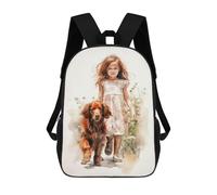 sinyumoney Girl And Irish Setter 3D Printed 17 Inch School Backpack Children's Backpacks 3D Printed Cool Knapsack for Boys Elementary And Middle