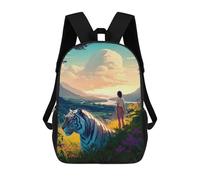 sinyumoney Girl And Tiger in A Fantasy Landscape School Bag 3D Printed Children's School Backpack Casual Fashion Travel Backpacks for Kids School Students 17inch