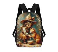 sinyumoney Girl Feeding Cat with Bowl Backpack School Fashion Stationery Backpack Waterproof Casual Daypacks for Campus Outdoor Travel Sports 17inch