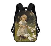 sinyumoney Girl Feeding Ducks in Garden Backpack School Bag Work Laptop Backpack Rucksack Bag for Boys/Girls/Teenagers 17inch