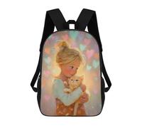 sinyumoney Girl Holding Kitten with Hearts 17inch School Bag 3D Printed Children's School Backpack Casual Fashion Travel Backpacks for Kids School Students