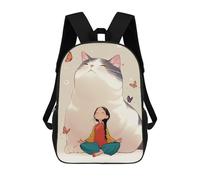 sinyumoney Girl Meditating with Giant Cat Backpacks Kids School Backpack School Bag 3D Printed School Bag for Boys Elementary And Middle School Students 17inch