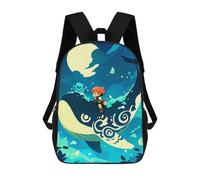 sinyumoney Girl Riding Whale Backpack School Bag High Secondary School Bags Casual Backpack for Campus Outdoor Travel Sports 17inch