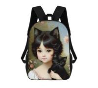 sinyumoney Girl with Black Kitten Backpack School Bag Water Resistant Travel Backpack Computer Bag for Girls Boys Teenage 17inch