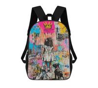 sinyumoney Girl with Crown Graffiti Art Print Backpacks Kids School Backpack School Bag 3D Printed Fashion School Bags for Boys Elementary And Middle School Students 17inch
