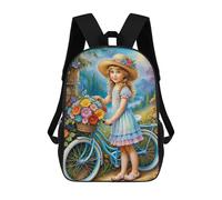 sinyumoney Girl with Flower Basket Bike School Backpack Water Resistant School Bag Business Backpack for Girls Boys Teenage 17inch