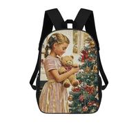 sinyumoney Girl with Teddy Bear by Christmas Tree 3D Printed Kids School Bag Rucksacks Children's School Fashion Casual Back Pack High Capacity Travel Book Bags Backpack for Kids 17inch