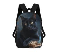 sinyumoney Glamorous Black Cat Portrait 3D Printed 17inch Kids School Backpack School Bag Fashion Rucksacks for Boys Elementary And Middle School Students