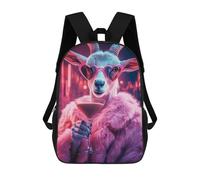 sinyumoney Glamorous Goat with Cocktail Children's School Backpack 3D Printed for Kids Travel Rucksacks Book Bags Kids School Bag 17inch