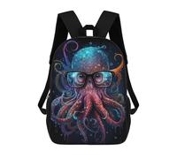 sinyumoney Glasses-Wearing Octopus Art Print Backpack School Bag Work Laptop Backpack Rucksack Bag for Boys/Girls/Teenagers 17inch