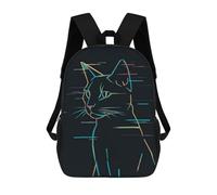 sinyumoney Glitch Cat Line Art Backpacks Kids 17inch School Backpack School Bag 3D Printed School Bag for Boys Elementary And Middle School Students