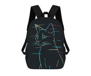 sinyumoney Glitch Cat Line Art Backpacks Kids 17inch School Backpack School Bag 3D Printed School Bag for Boys Elementary And Middle School Students