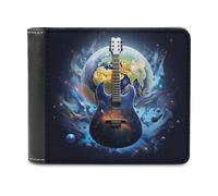 sinyumoney Global Harmony Guitar Earth 3D Print PU Leather Men's Wallet Credit Cards Coins RFID Blocking Stylish Banknote Compartments Purse Youth Guys 11.7cm*9.5cm