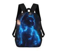 sinyumoney Glowing Blue Cat Portrait Backpacks Kids School Backpack Fashion School Bag 3D Printed School Bag for Boys Elementary And Middle School Students 17inch