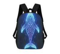 sinyumoney Glowing Blue Whale with Tribal Patterns Children's Backpacks School 3D Printed Bag Bookbag for Kids Travel Rucksacks Boy Girl Book Bags Kids School Bag 17inch