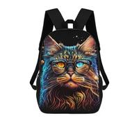 sinyumoney Glowing Cat Glasses Art Print-3 School Backpack Fashion Stationery Backpack Waterproof Casual Daypacks for Camping Outdoor Adventures And Daily Travel 17inch
