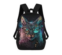 sinyumoney Glowing Cat Glasses Art Print Backpack School Bag Fashion Stationery Backpack Waterproof Casual Daypacks- Perfect for Travel, Work And Daily Use 17inch