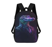 sinyumoney Glowing Crocodile in Suit Art Print 3D Printed School Bag Children's School Backpack Schoolbags Travel Backpacks Casual Fashion Bag for Kids School Students 17inch