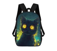 sinyumoney Glowing Eyes Black Cat Art Print Backpack 3D Print Kids Bag Elementary Students Daypack Lightweight School Bag for Children Girls Boys Nursery Lunch Pack 17inch
