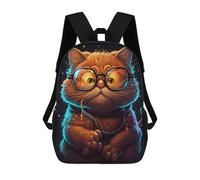 sinyumoney Glowing Glasses Cat Art Print 17 Inch Backpacks Kids Schoolbag,3D Printed Elementary And Middle School Students Backpacks for Boys Girls