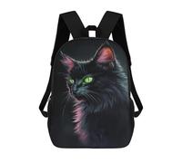 sinyumoney Glowing Green Eyes Cat Art Print Backpacks Kids 17inch School Backpack School Bag 3D Printed School Bag for Boys Elementary And Middle School Students