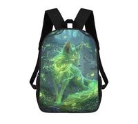 sinyumoney Glowing Green Fox Forest 3D Printed Children's 17 Inch Backpacks 3D Printed Casual School Bag for Boys Elementary And Middle