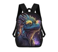 sinyumoney Glowing Lizard with Glasses Art Print Backpack School Backpack Kids School Bag Large Capacity Kids Backpack for School Rucksack 3D Book Bag Gifts for Kids 17inch