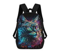 sinyumoney Glowing Neon Cat Glasses Art Print Backpack School Computer Rucksack for School/Work/Travel- Perfect for Travel, Work And Daily Use 17inch