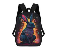 sinyumoney Glowing Neon Rabbit Art Print-1 Children's Backpacks 17inch School Backpack 3D Printed Bag Bookbag for Kids Travel Rucksacks Boy Girl Book Bags Kids School Bag