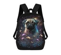 sinyumoney Glowing Pug with Flowers Backpack School Bag Work Laptop Backpack Rucksack Bag for Teenage Girls Boys Women Men 17inch