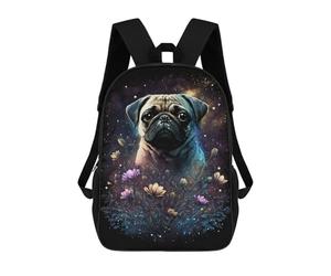 sinyumoney Glowing Pug with Flowers Backpack School Bag Work Laptop Backpack Rucksack Bag for Teenage Girls Boys Women Men 17inch