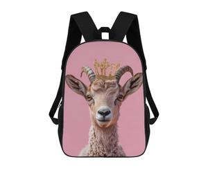 sinyumoney Goat Pastel Crown School Backpack for Girls 17inch Casual Daypack Lightweight Rucksack Boy Girl Backpack for Middle School Students