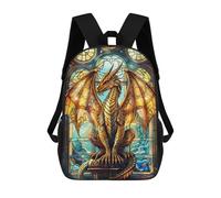 sinyumoney Gold Cathedral Dragon Kids School Backpack 3D Printed Fashion School Bag Casual School Bag for Boys Elementary And Middle School Students 17inch