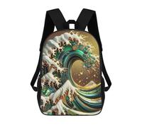 sinyumoney Gold Great Wave Abstract Backpack School Rucksack Casual Daypacks School Work Travel Bag for Men/Women 17inch
