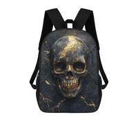 sinyumoney Gold Skull on Black Marble Backpacks Kids Student Schoolbag,3D Printed Backpacks,Elementary And Middle School Students Backpacks for Boys Girls 17inch