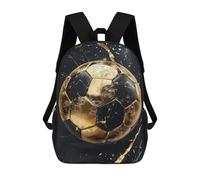 sinyumoney Gold Soccer Ball Kids School Backpack 17 Inch School Bag 3D Printed School Bag for Boys Elementary And Middle School Students