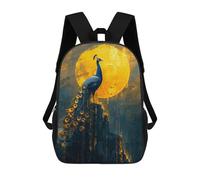 sinyumoney Gold Sun Peacock 3D Printed 17inch School Bag Children's School Backpack Travel Backpacks Casual Fashion Bag for Kids School Students