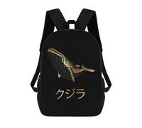 sinyumoney Gold Whale Japanese 7 School Bags Daypacks Business Backpack Water Resistant Bookbag for School/Work/Travel 17inch
