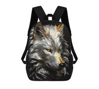 sinyumoney Gold White Wolf Side View Backpack School Fashion Stationery Backpack Waterproof Casual Daypacks for Boys/Girls/Teenagers 17inch