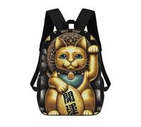 sinyumoney Gold X Fortune Cat Backpacks Children's Backpacks School Bag 3D Printed Children's School Backpack Fashion Travel Backpacks for Kids Elementary Middle School 17inch