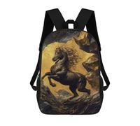 sinyumoney Gold X Horse Backpacks Kids School Backpack School Bag 3D Printed School Bag for Boys Elementary And Middle School Students 17inch