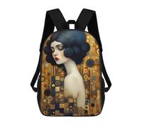 sinyumoney Golden Abstract Lady Rucksacks 3D Printed Children 17inch Backpacks Fashion Casual Daypack Travel Bags Outdoor Casual Daypack for Boy And Girl