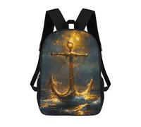 sinyumoney Golden Anchor in Stormy Sea Backpack School Bag Fashion Stationery Backpack Waterproof Casual Daypacks- Perfect for Travel, Work And Daily Use 17inch