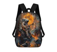 sinyumoney Golden Astronaut Music Backpacks Kids School Backpack School Bag 3D Printed School Bag for Boys Elementary And Middle School Students 17inch