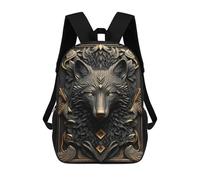 sinyumoney Golden Black Wild Wolf Art Children's 17 Inch School Backpack 3D Printed Casual Daypacks for Kids Travel Rucksacks Book Bags Kids School Bag